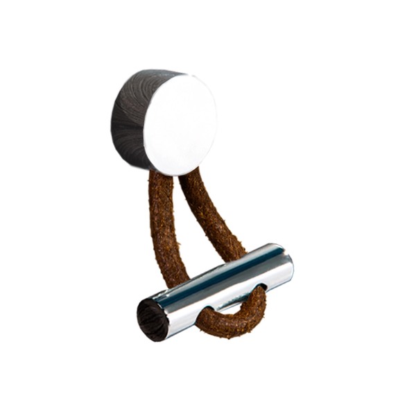 Puxador Oriente Ponto Cromo Couro Marrom 55mm - Zen Design