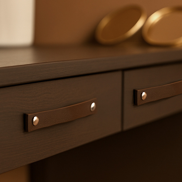 Puxador para Móveis Couro Marrom Escuro Prata 162mm 2 Peças Full Parafuso Mimo.dsn