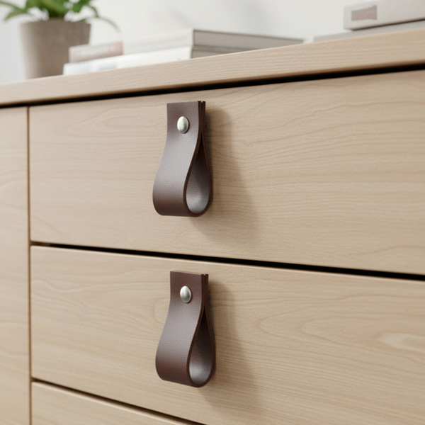 Puxador para Móveis Couro Marrom Escuro Prata 30mm 2 Peças Doko Parafuso Mimo.dsn