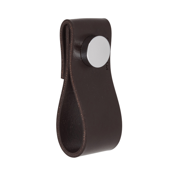 Puxador para Móveis Alça Couro Marrom Escuro 75mm Dobi Tampa