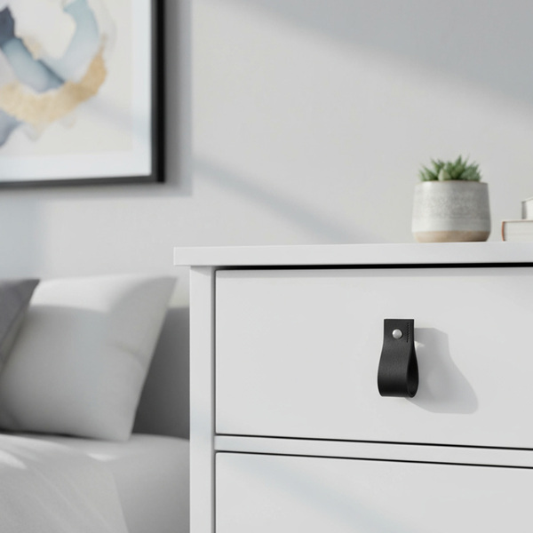 Puxador para Móveis Couro Preto Prata 30mm 2 Peças Doko Parafuso Mimo.dsn