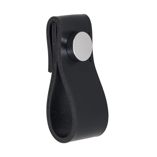 Puxador para Móveis Alça Couro Preto 75mm Dobi Tampa