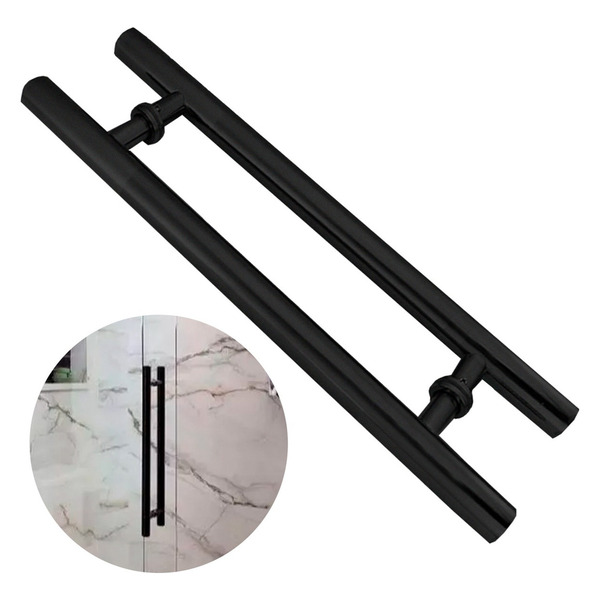 Puxador Para Porta 40cm Preto Inox 304 Pivotante Redondo