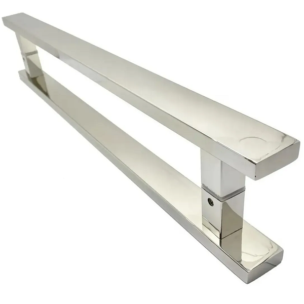 Puxador Para Porta Pivotante Madeira E Vidro Polido Inox 2 Me
