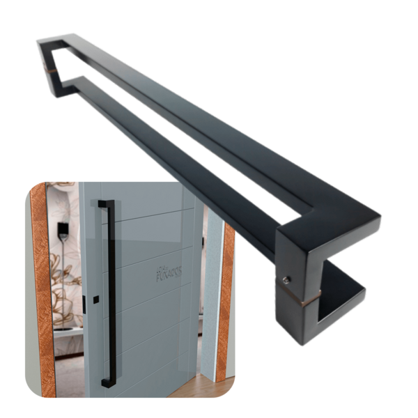 Puxador Para Portas Deslocado Grécia 40 Cm Preto Fosco