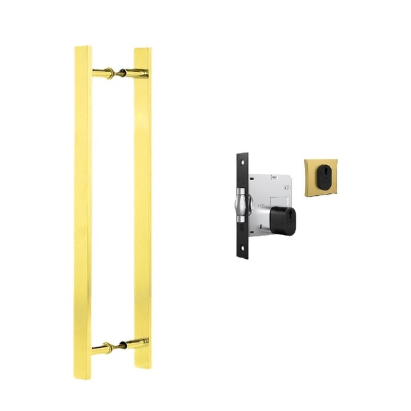 Puxador Para Portas Madeira 40 Cm Dourado  + Fechadura