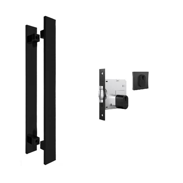 Puxador Porta Pivotante 1 Metro Inox Preto Reto + Fechadura