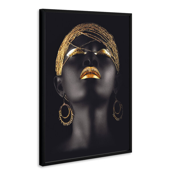 Quadro 60x40cm Mulher Negra Maquiagem Dourada Beltza Moldura