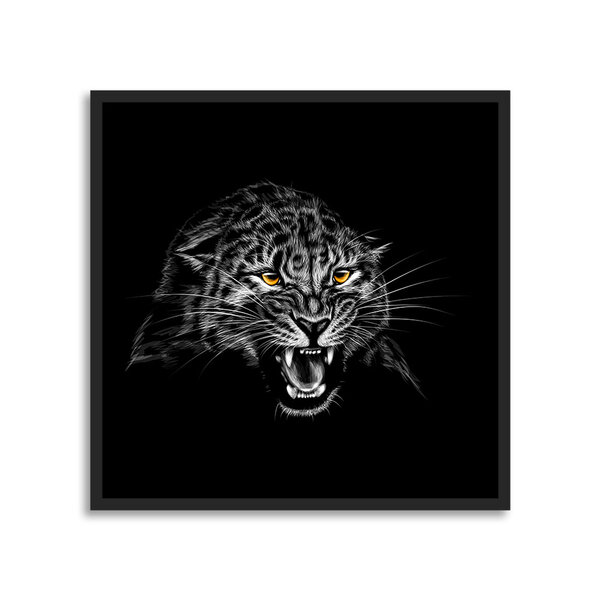 Quadro 60x60cm Animal Leopardo Preto E Branco Moldura Preta S