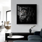 Quadro 60x60cm Leão Estilizado Preto E Branco Moldura Preta C