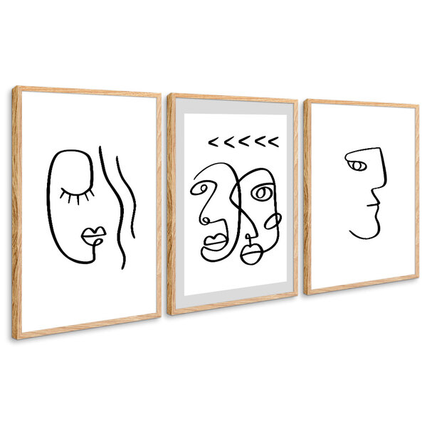 Quadro 75x150cm Abstrato Maisu Moldura Natural Com Vidro