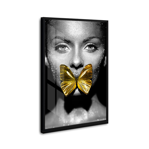 Quadro 75x50cm Decorativo Lasai Borboleta Dourada Moldura Pre