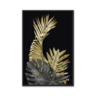 Quadro 75x50cm Folhagem Dourada Hostoa Palmeira Moldura Preta