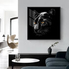 Quadro 80x80cm Pantera Negra Preto E Branco Moldura Preta Com