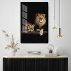 Quadro 90x60cm Animais Família Leão Moldura Preta Com Vidro