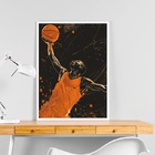 Quadro  Decorativo Arte Basquete 24x18cm Moldura Branca