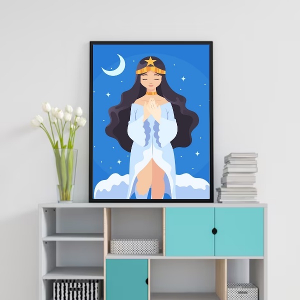 Quadro  Decorativo Iemanjá - Ilustração 33x24cm Moldura Preta