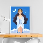 Quadro  Decorativo Iemanjá - Ilustração 45x34cm Moldura Branca