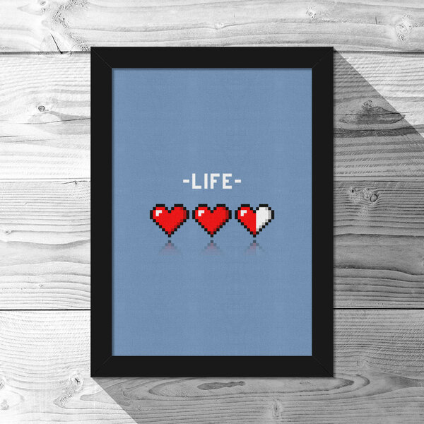 Quadro A4 8-bit Life - Azul - 21 X 30 Cm - Não Risca