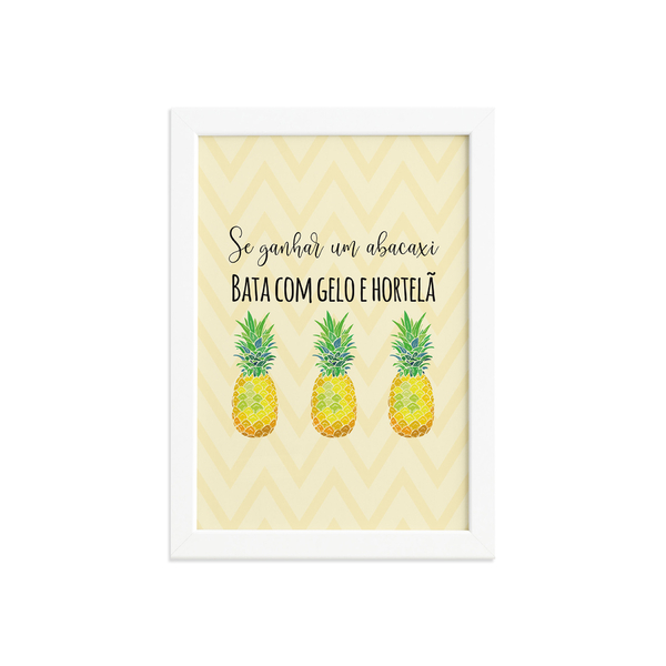 Quadro Abacaxi Hortelã Moldura Branca 33x43cm