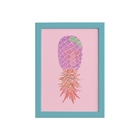Quadro Abacaxi Rosa Moldura Azul 22x32cm