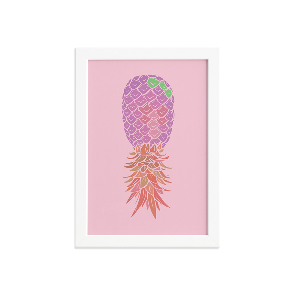 Quadro Abacaxi Rosa Moldura Branca 33x43cm