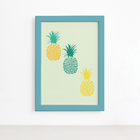 Quadro Abacaxi Trio Moldura Azul 22x32cm