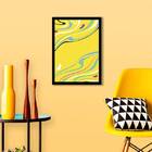Quadro Abstrato Amarelo Ondas 24x18cm Moldura:madeira Branca