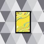 Quadro Abstrato Amarelo Ondas 24x18cm Moldura:madeira Branca