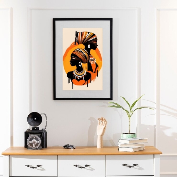 Quadro Abstrato Arte Africana - 60x48cm Moldura Preta