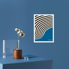 Quadro Abstrato Bauhaus Azul E Preto - Curvas 33x24cm - Com V