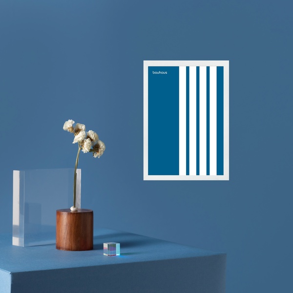 Quadro Abstrato Bauhaus Minimalista Azul - Linhas Paralelas 2