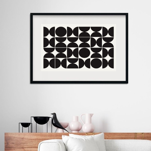 Quadro Abstrato Bauhaus P&b - 60x48cm Moldura:madeira Preta