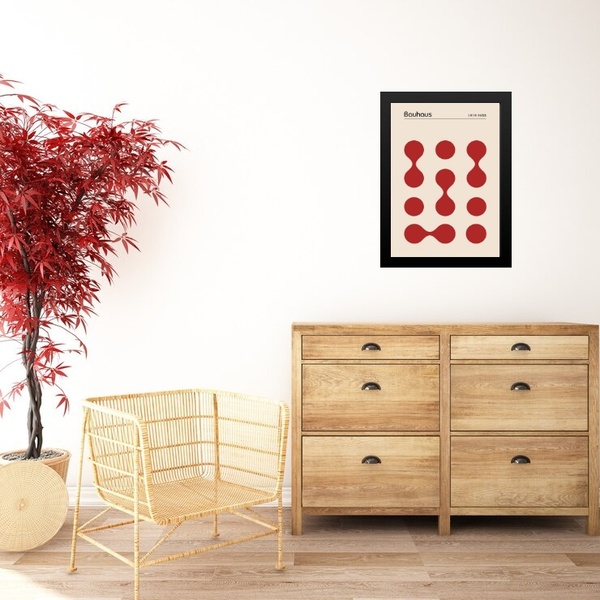 Quadro Abstrato Bauhaus Vermelho - Circles Drops 33x24cm - Co