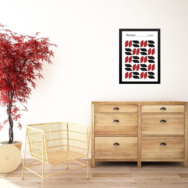 Quadro Abstrato Bauhaus Vermelho E Preto - Grãos 24x18cm Mold