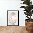 Quadro Abstrato Borboletas Rosa E Cinza 33x24cm - Com Vidro M