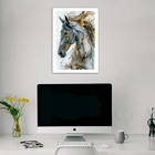 Quadro Abstrato Cavalo - Mármore 45x34cm - Com Vidro Moldura