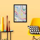 Quadro Abstrato Cinza Ondas 24x18cm Moldura:madeira Branca