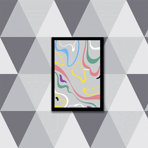 Quadro Abstrato Cinza Ondas 24x18cm Moldura:madeira Branca