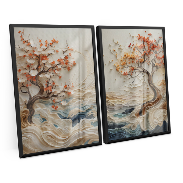 Quadro Abstrato Coast Wisdom Tree Kit 2 Telas 90x60 Arte Em C