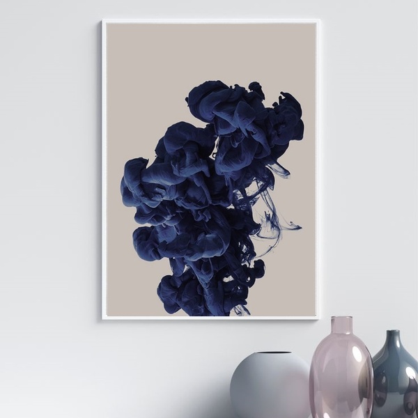 Quadro Abstrato Cor Azul 24x18cm - Com Vidro Moldura Branca