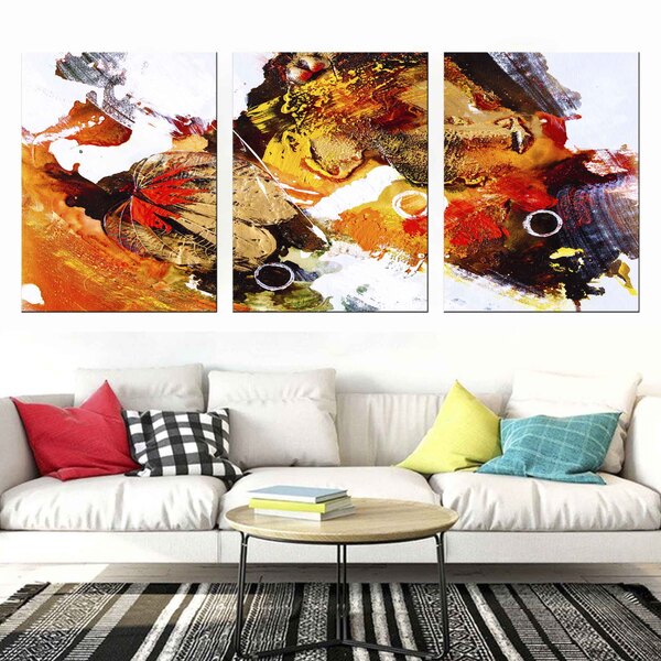 Quadro Abstrato Decorativo Tons Laranja E Amarelo Moderno