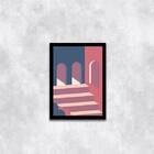 Quadro Abstrato Figurativo Cidade Rosa E Azul I 33x24cm - Com