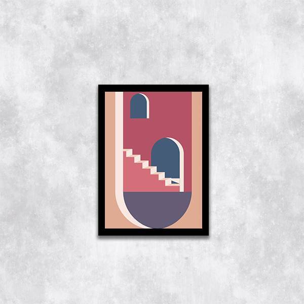 Quadro Abstrato Figurativo Cidade Rosa E Azul Iv 24x18cm Mold