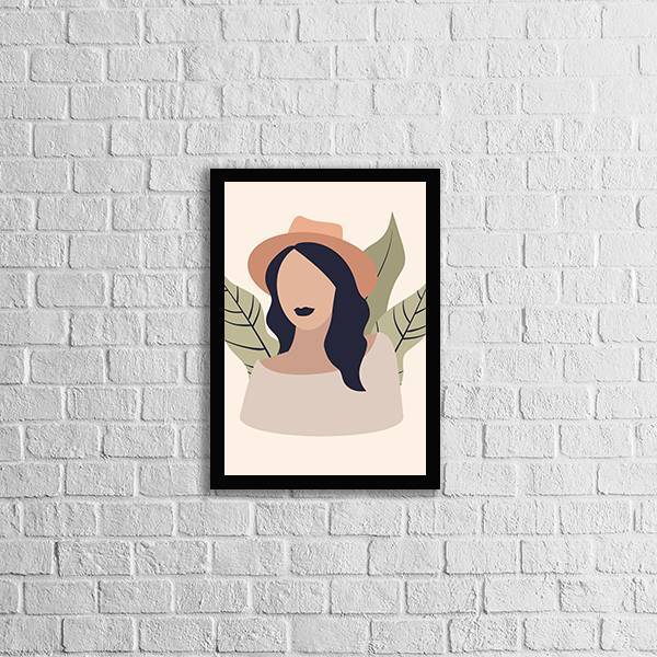 Quadro Abstrato Figurativo Mulher 45x34cm - Com Vidro Moldura