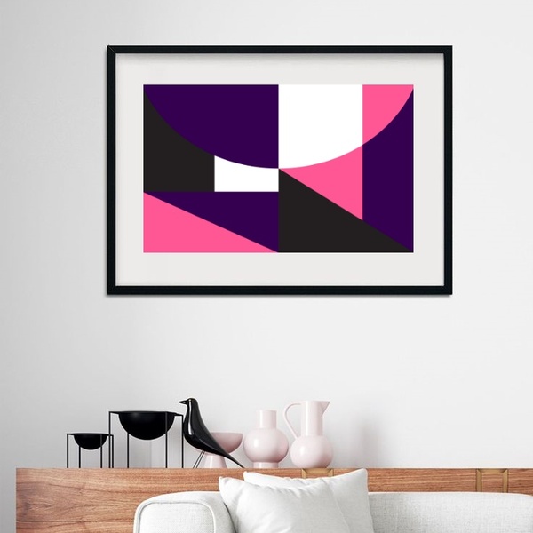 Quadro Abstrato Geométrico Rosa E Roxo - 60x48cm Moldura:made