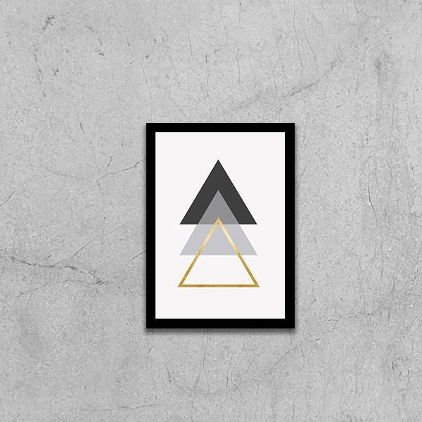 Quadro Abstrato Geométrico Triângulos Cinza E Preto 33x24cm -