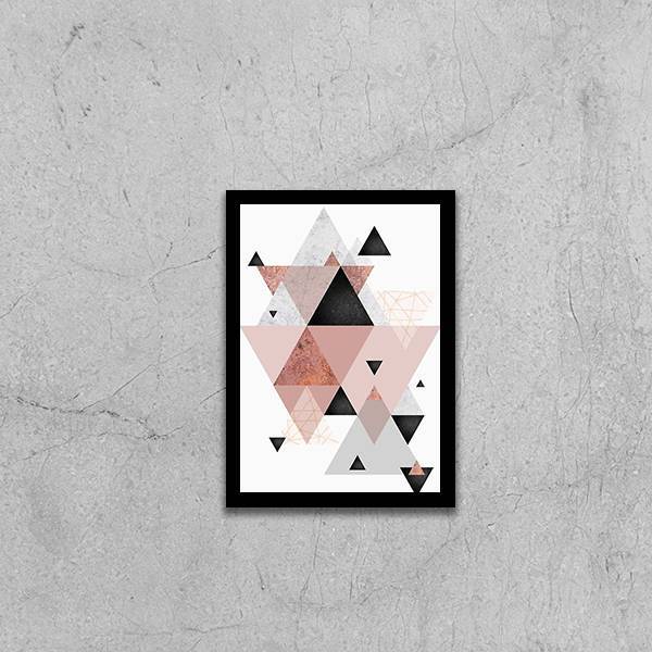 Quadro Abstrato Geométrico Triângulos Cinza, Preto E Rosa Ii