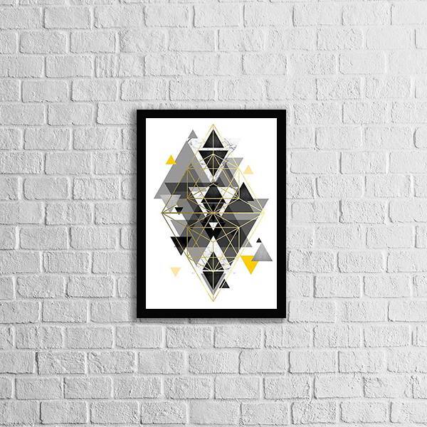 Quadro Abstrato Geométrico Triângulos Pretos 24x18cm - Com Vi