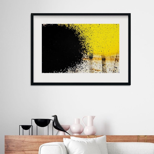 Quadro Abstrato Horizontal Amarelo E Preto - 60x48cm Moldura: